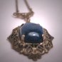 Antique Blue Lapis Filigree Necklace Lavaliere Pendant Vintage Art Deco 20s Sterling Silver
