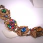 Antique Emerald Sapphire Paste Bracelet Gold Floral Vintage Art Deco 1930