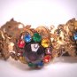Antique Emerald Sapphire Paste Bracelet Gold Floral Vintage Art Deco 1930