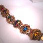 Antique Emerald Sapphire Paste Bracelet Gold Floral Vintage Art Deco 1930