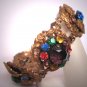 Antique Emerald Sapphire Paste Bracelet Gold Floral Vintage Art Deco 1930