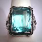 Antique Aquamarine Ring Wedding Vintage Art Deco Floral c1920