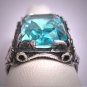 Antique Aquamarine Ring Wedding Vintage Art Deco Floral c1920