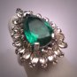 Antique Emerald French Paste Ring Vintage Art Deco Era 1940s Wedding