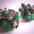 Vintage Miriam Haskell Jade Crystal Rose Monte Earrings c.1950 Designer Jewelry