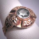 Antique Blue Zircon Wedding Ring Floral Gold Vintage Art Deco c.1930