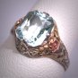 Antique Aquamarine Ring Vintage Victorian Art Deco White Rose Gold Floral Setting 1920
