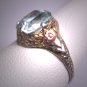 Antique Aquamarine Ring Vintage Victorian Art Deco White Rose Gold Floral Setting 1920