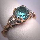 Antique Blue Zircon Diamond Wedding Ring Vintage Art Deco Yellow Gold c.1920