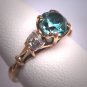 Antique Blue Zircon Diamond Wedding Ring Vintage Art Deco Yellow Gold c.1920