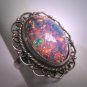 Antique Opal Art Glass Ring Sterling Silver Victorian Retro Art Deco 1930