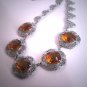 Antique Citrine Necklace Vintage Victorian Edwardian Rhodium Filigree