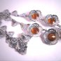 Antique Citrine Necklace Vintage Victorian Edwardian Rhodium Filigree