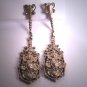 Antique Italian Silver Long Dangle Earrings Floral Flowers Victorian Art Deco c.1900