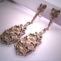 Antique Italian Silver Long Dangle Earrings Floral Flowers Victorian Art Deco c.1900