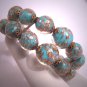 Antique Turquoise and Gold Murano Glass Bead Bracelet Vintage Italian Deco