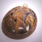 Antique Carved Tigers Eye Bird Pendant Old Chinese Setting c.1920 Art Deco