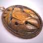 Antique Carved Tigers Eye Bird Pendant Old Chinese Setting c.1920 Art Deco