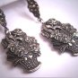 Antique Silver Long Dangle Earrings Floral Flowers Victorian Edwardian c.1900