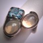Vintage Moonstone Ring Blue Topaz Antique Retro Modernist 50s Silver