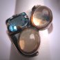Vintage Moonstone Ring Blue Topaz Antique Retro Modernist 50s Silver