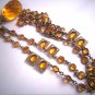 Long Antique Amber Czech Necklace Vintage Victorian Art Deco 1920 Crystal Flapper Style