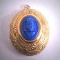 Antique Vintage Egyptian Revival Locket Pendant Necklace Czech Glass 1920