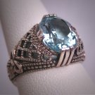 Estate Aquamarine Blue Topaz Ring Wedding Vintage Art Deco Bow Filigree Style