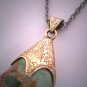 Antique Gold Turquoise Fob Necklace Victorian Art Nouveau Pendant Chased 14K 1800s