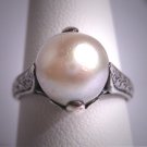 Antique Pearl Wedding Ring Large 10mm Pearl Vintage Victorian Art Deco 1920