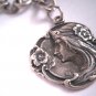 RARE Antique Art Nouveau Silver Chased Charm Bracelet Woman's Face 1890s