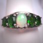 Vintage Opal Green Garnet Ring Retro Art Deco Style Wedding - Band Silver