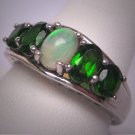 Vintage Opal Green Garnet Ring Retro Art Deco Style Wedding - Band Silver