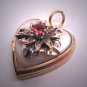 Antique Victorian Ruby Locket Mother of Pearl Gold Pendant Vintage Heart 1920 Puffy Heart