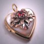 Antique Victorian Ruby Locket Mother of Pearl Gold Pendant Vintage Heart 1920 Puffy Heart
