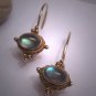 Vintage Luminous Labradorite Earrings Victorian Georgian Revival Etruscan Gold