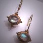 Vintage Luminous Labradorite Earrings Victorian Georgian Revival Etruscan Gold