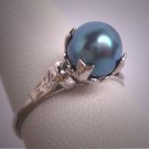 Antique Akoya Blue Pearl Wedding Ring Victorian Art Deco 20s