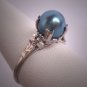 Antique Akoya Blue Pearl Wedding Ring Victorian Art Deco 20s