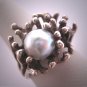 Vintage Pearl Ring Antique Retro Modernist 50s Silver