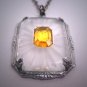 Antique Crystal Necklace Camphor Glass Vintage Art Deco 1920 Rhodium Citrine