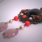 Antique Vintage Czech Bohemian Enameled Necklace with Pearls Carved Amethyst Coral