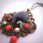 Antique Vintage Czech Bohemian Enameled Necklace with Pearls Carved Amethyst Coral