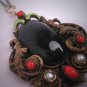 Antique Vintage Czech Bohemian Enameled Necklace with Pearls Carved Amethyst Coral