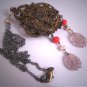 Antique Vintage Czech Bohemian Enameled Necklace with Pearls Carved Amethyst Coral
