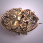 RARE Antique Art Nouveau Gold Pin Woman's Face Floral Original 1890s