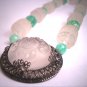 Antique Czech Necklace Moonstone Jade Vintage Art Nouveau Deco 1910