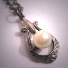 Antique Akoya Pearl Pendant Necklace Victorian Art Deco Silver 1920