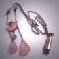 Antique Pink Rose Quartz Necklace Lavaliere Pendant Vintage Art Deco 20s Edwardian