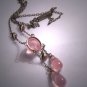 Antique Pink Rose Quartz Necklace Lavaliere Pendant Vintage Art Deco 20s Edwardian